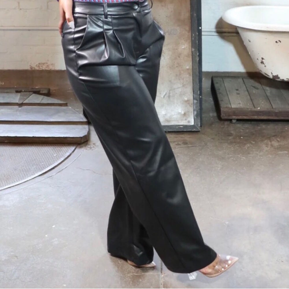 Wide Leg Faux Leather Pants
